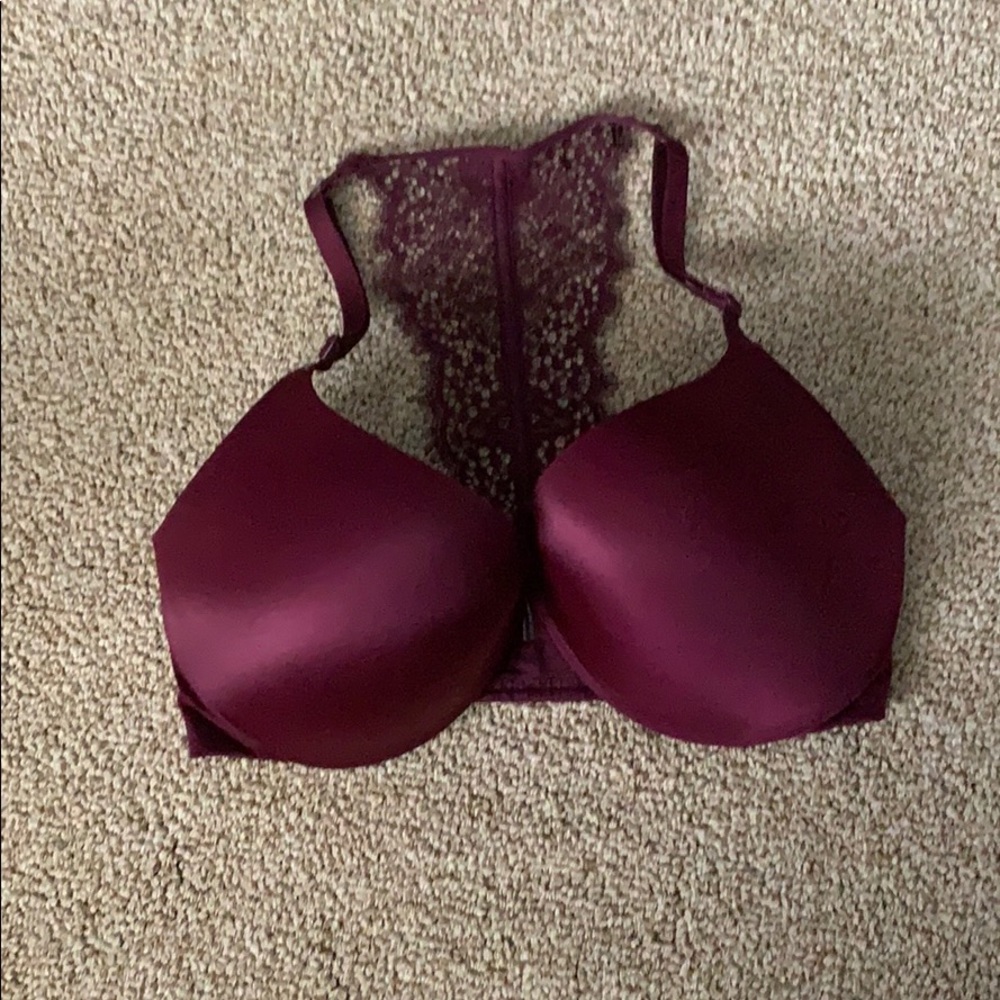 maroon colored clip in front push-up bra
